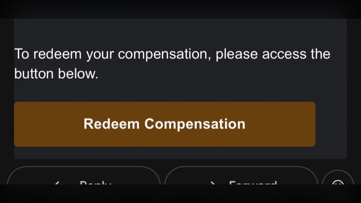 A screen with text 'To redeem your compensation' and a 'Redeem Compensation' button.